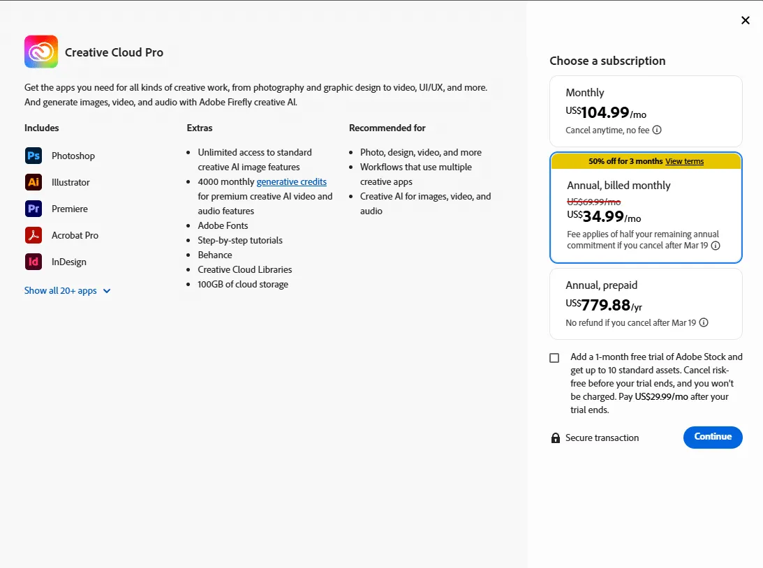 Adobe official All Apps price